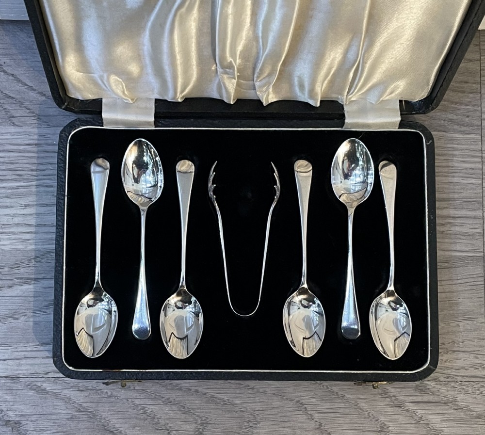 George V Solid Silver Teaspoons & Tongs View II