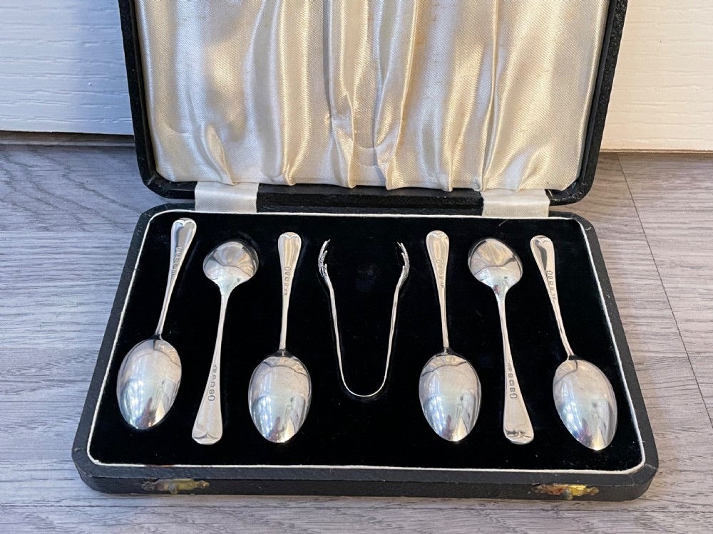 George V Solid Silver Teaspoons & Tongs View III