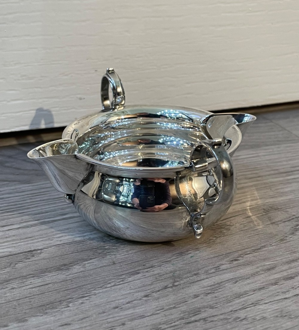 Edwardian Solid Silver Twin Pourer Sauce Boat, Chester  View IV