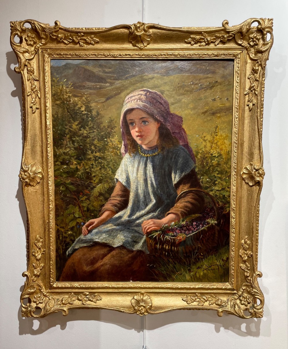 Oil Painting of Girl Blackberry Picking by George Wells  View II