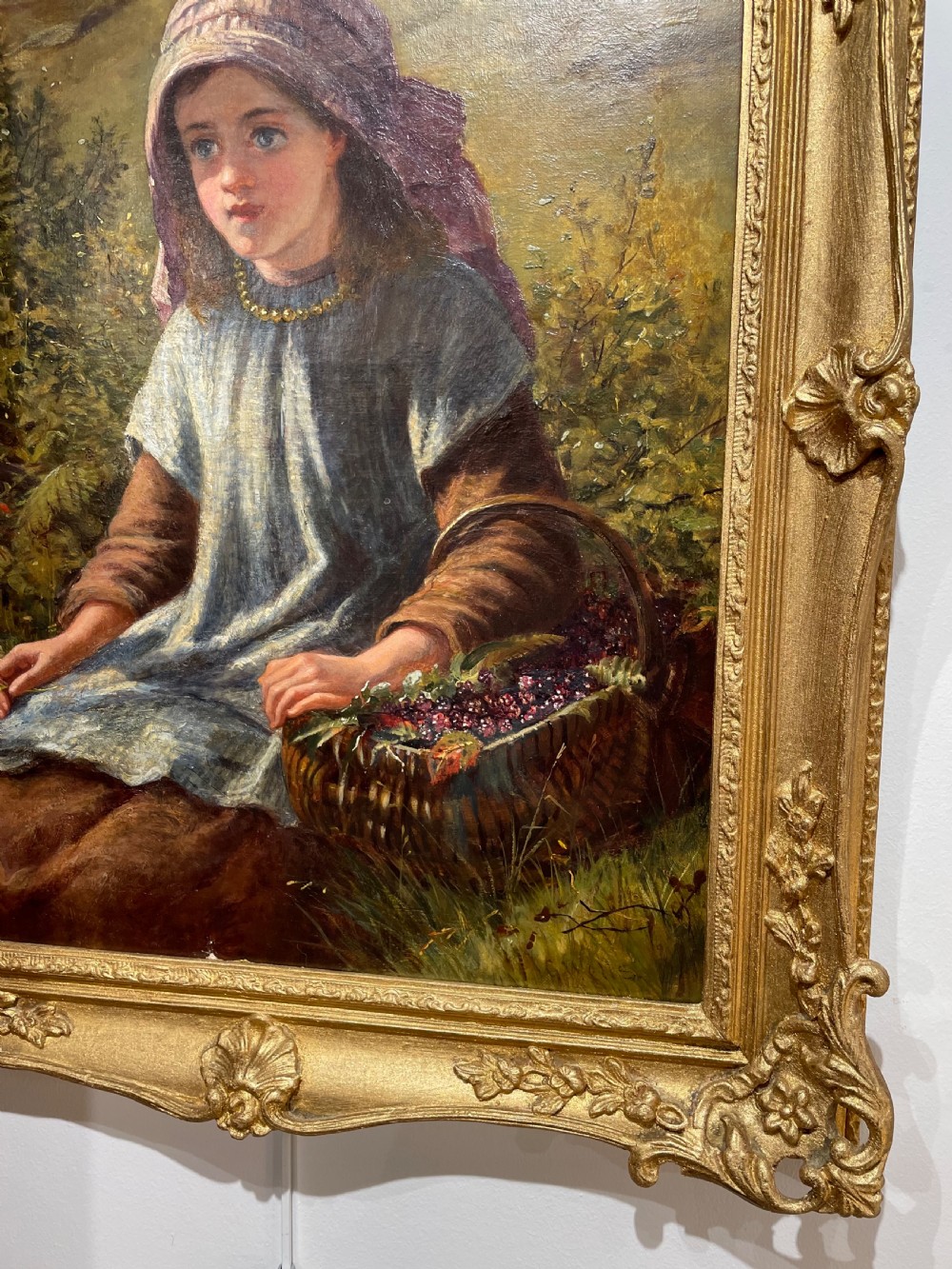 Oil Painting of Girl Blackberry Picking by George Wells  View VII