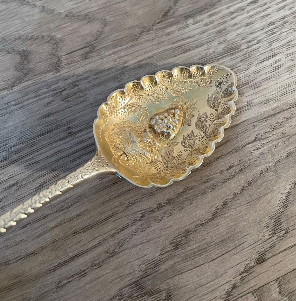 Pretty George III Silver Berry Spoon, Exeter 1816 View V