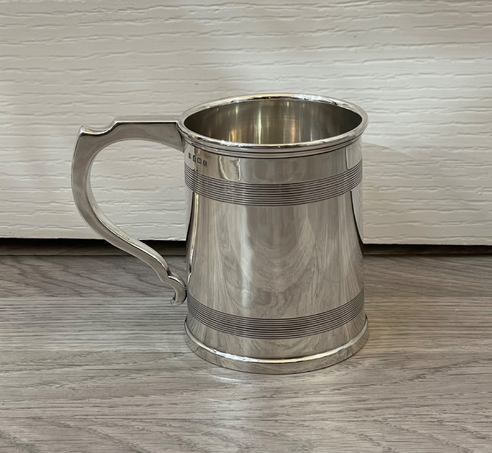 George V Solid Silver Pint Tankard by A & J Zimmerman