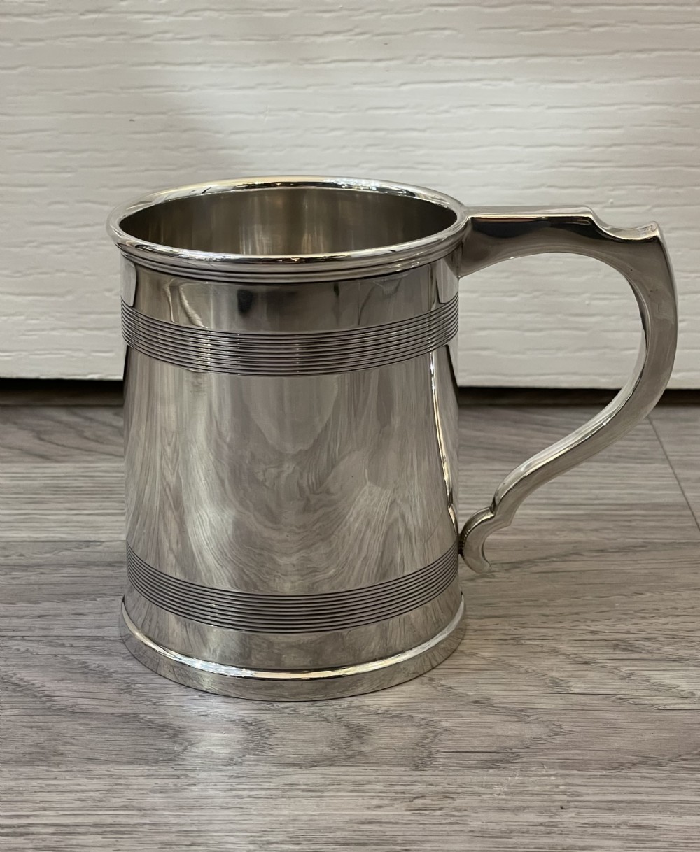 George V Solid Silver Pint Tankard by A & J Zimmerman View II