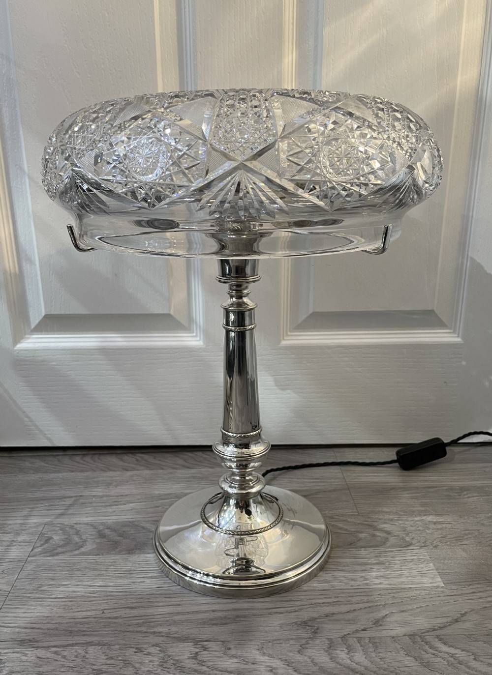 Fantastic 1930s Cut Glass & Silver Plated Mushroom Lamp View II