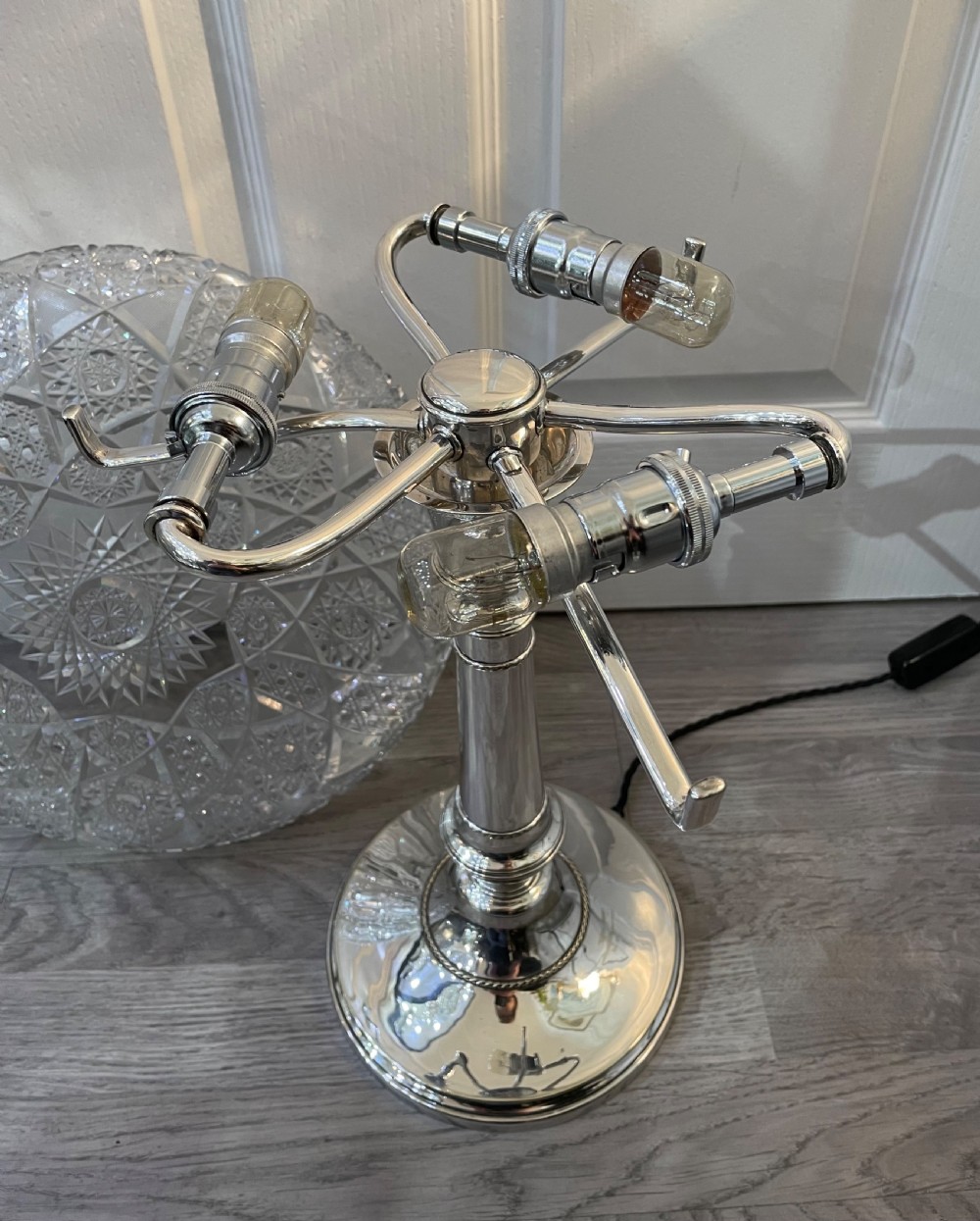 Fantastic 1930s Cut Glass & Silver Plated Mushroom Lamp View XII