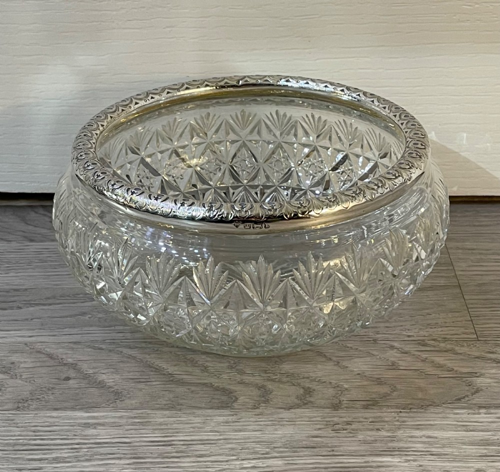 Victorian Cut Glass and Silver Rimmed Bowl
