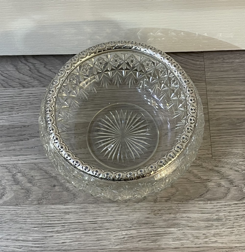 Victorian Cut Glass and Silver Rimmed Bowl View III