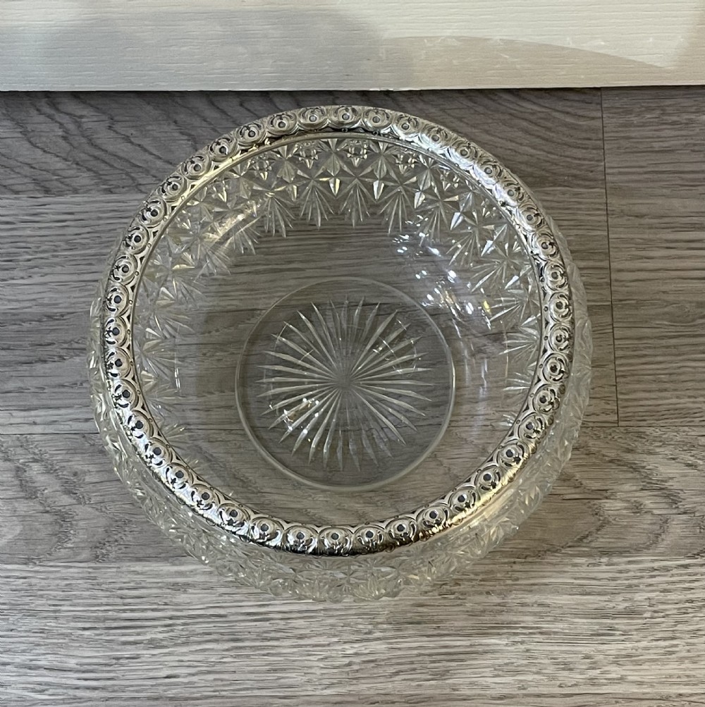 Victorian Cut Glass and Silver Rimmed Bowl View IV