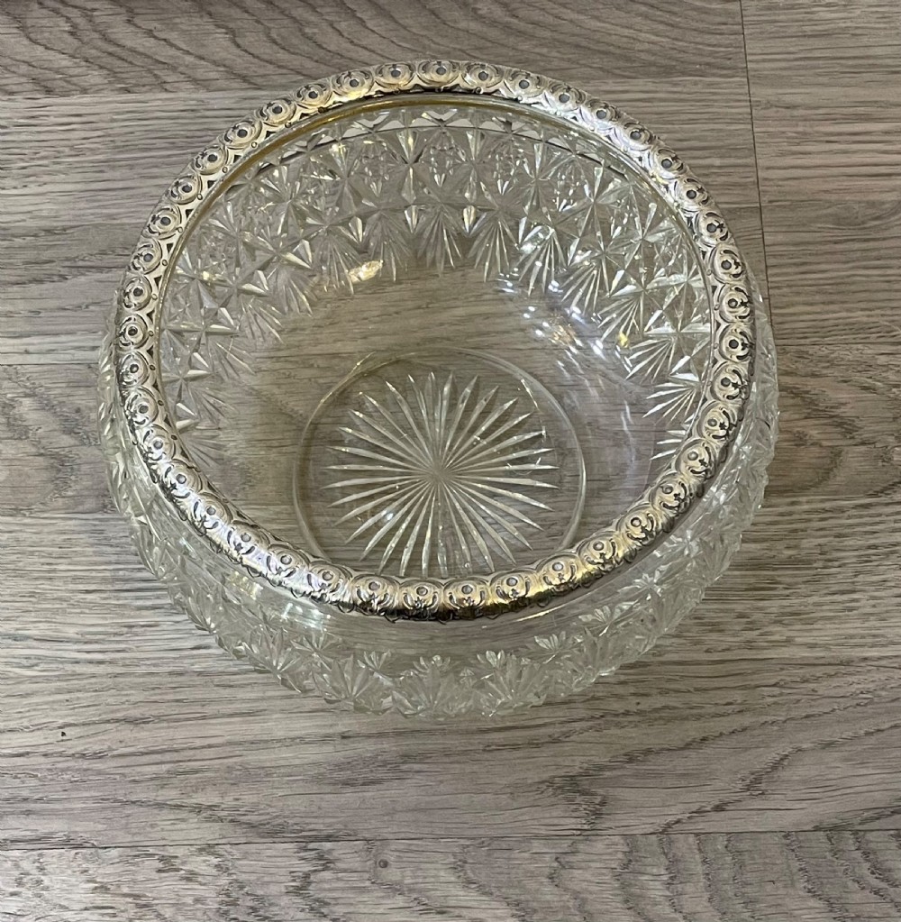 Victorian Cut Glass and Silver Rimmed Bowl View V