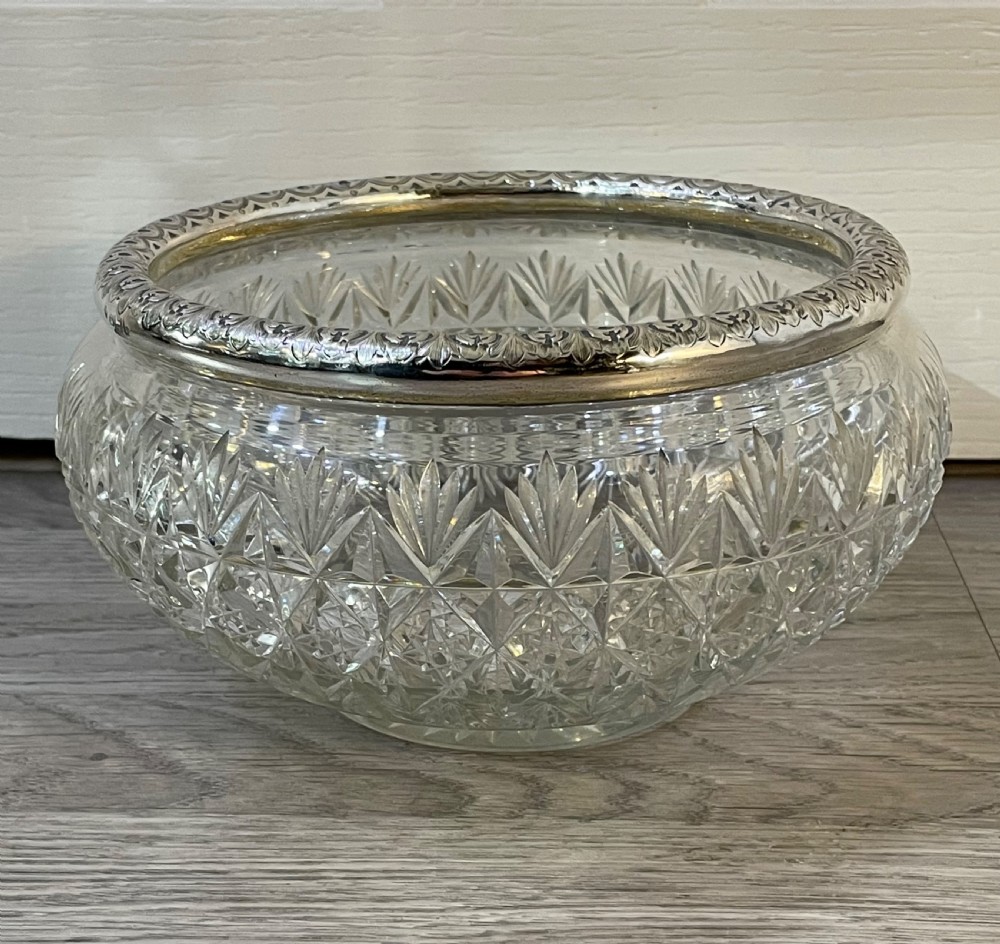 Victorian Cut Glass and Silver Rimmed Bowl View VI