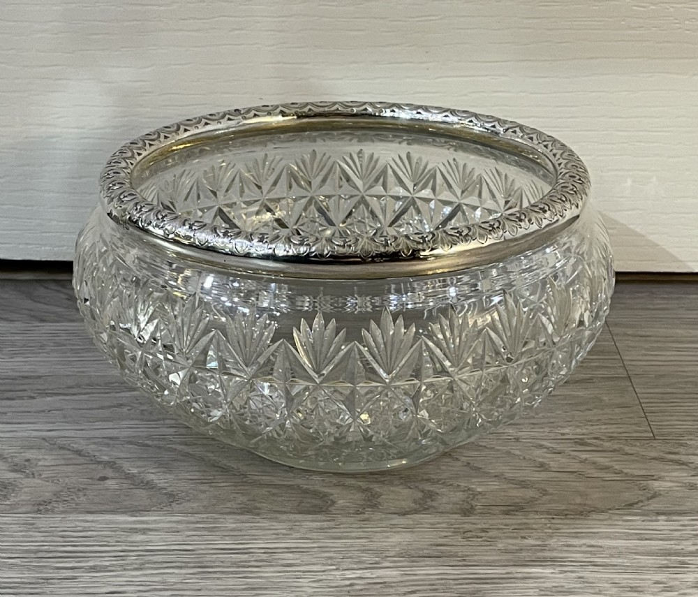 Victorian Cut Glass and Silver Rimmed Bowl View VII
