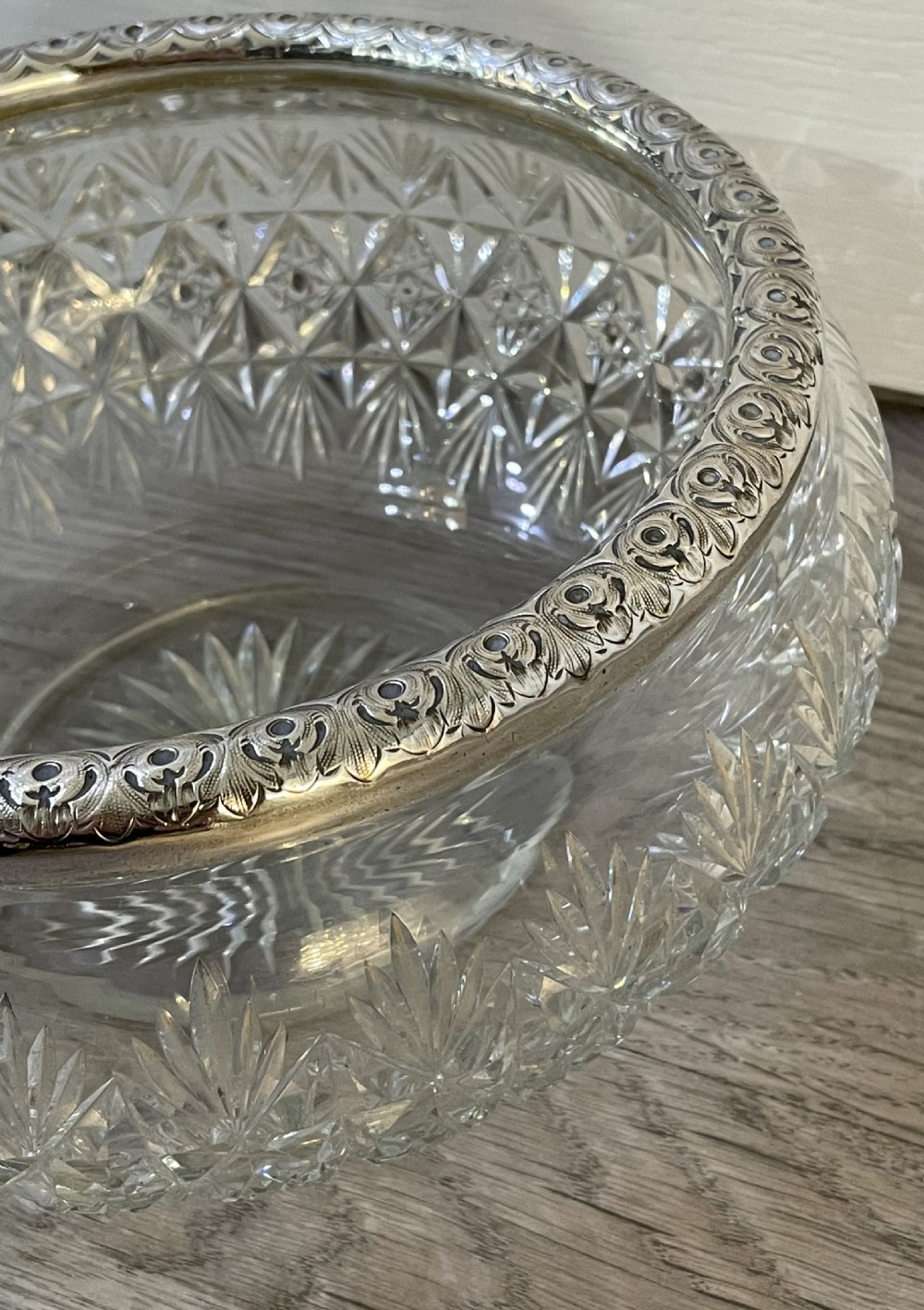 Victorian Cut Glass and Silver Rimmed Bowl View VIII