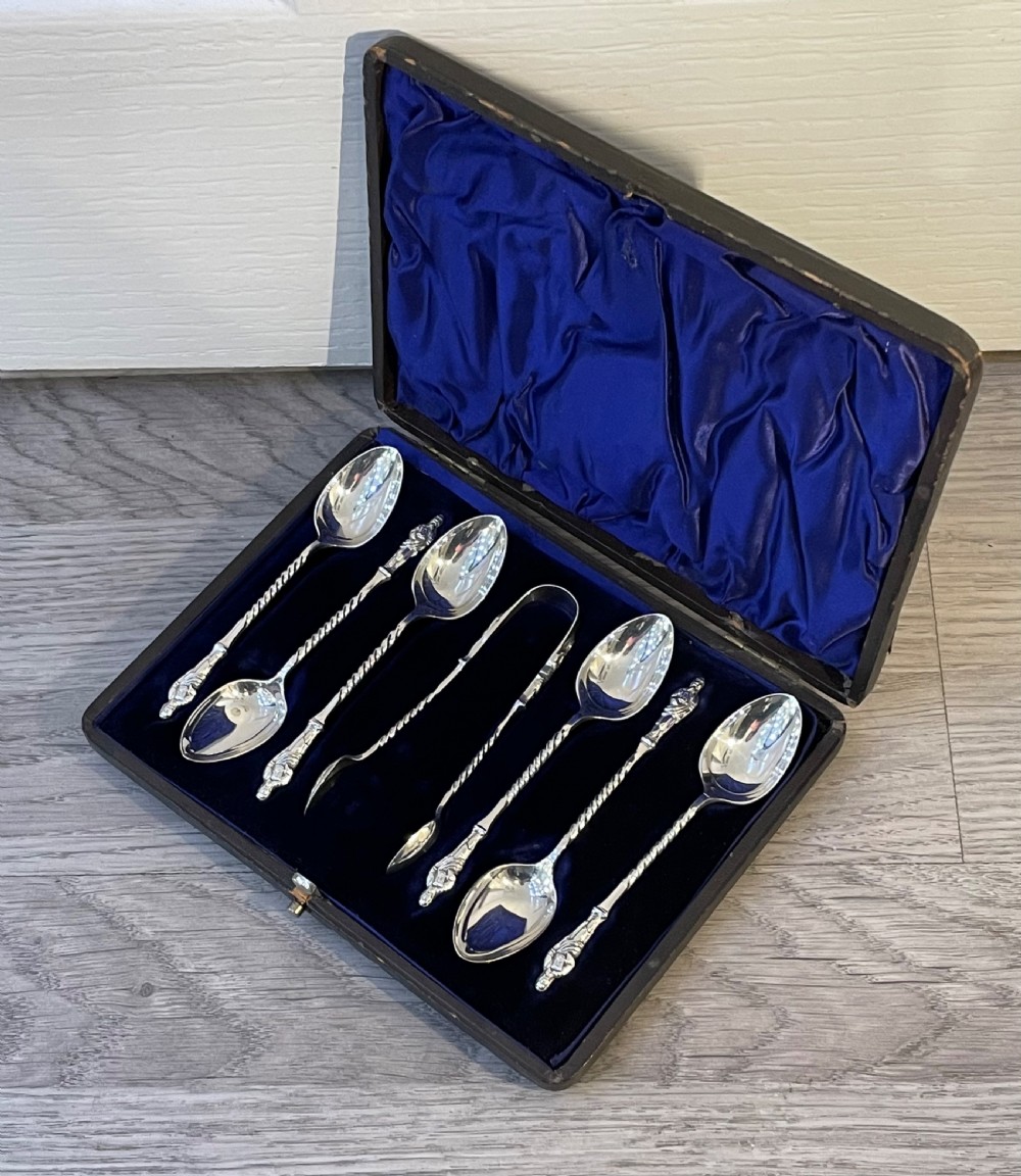Good Set of Victorian Solid Silver Apostle Spoons and Tongs