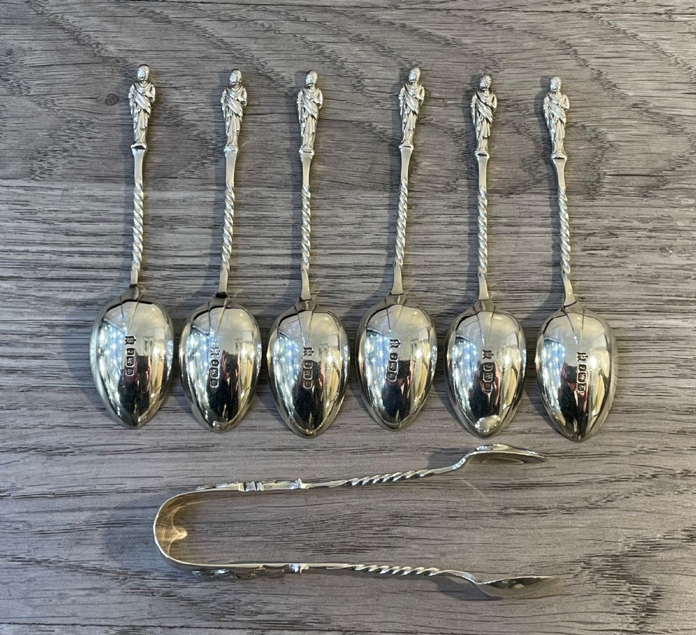 Good Set of Victorian Solid Silver Apostle Spoons and Tongs View VIII