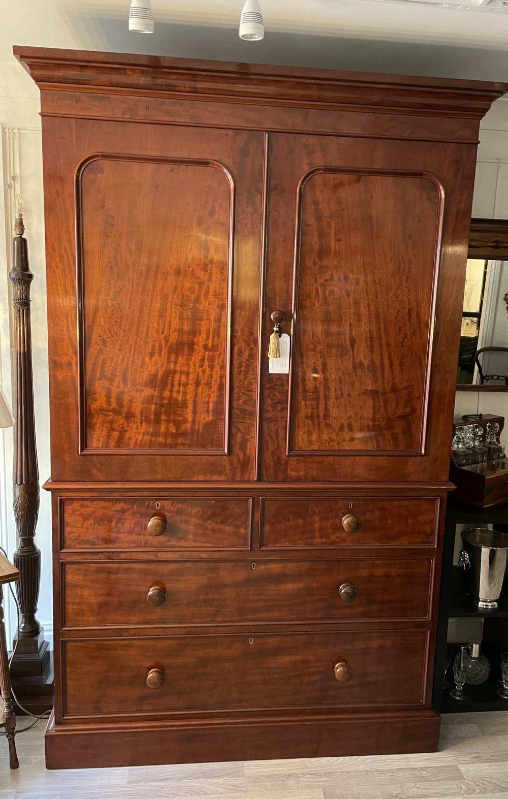 Superb Victorian Heal & Sons Mahogany Linen Press View II