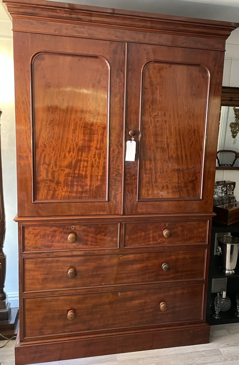 Superb Victorian Heal & Sons Mahogany Linen Press View III
