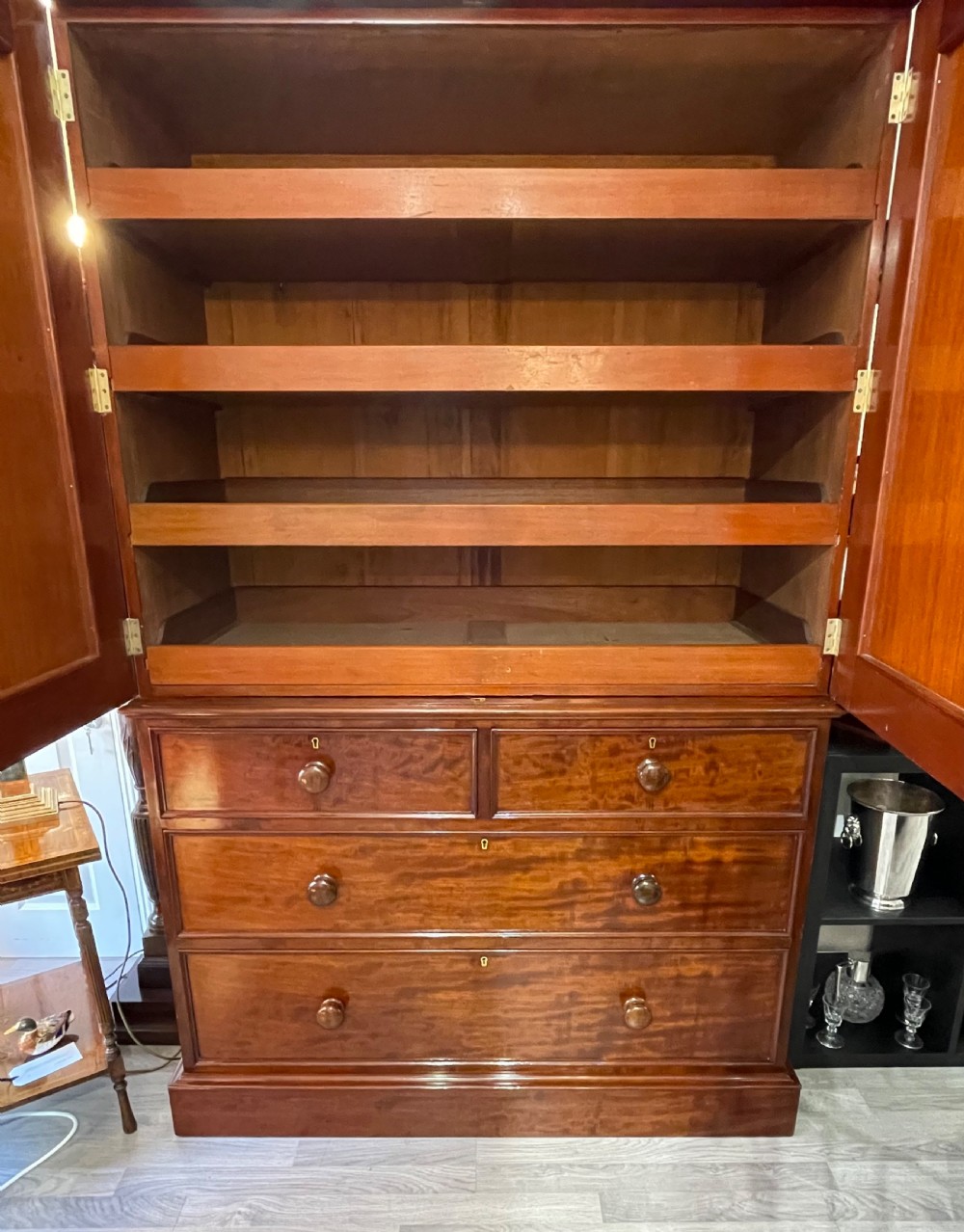 Superb Victorian Heal & Sons Mahogany Linen Press View IV