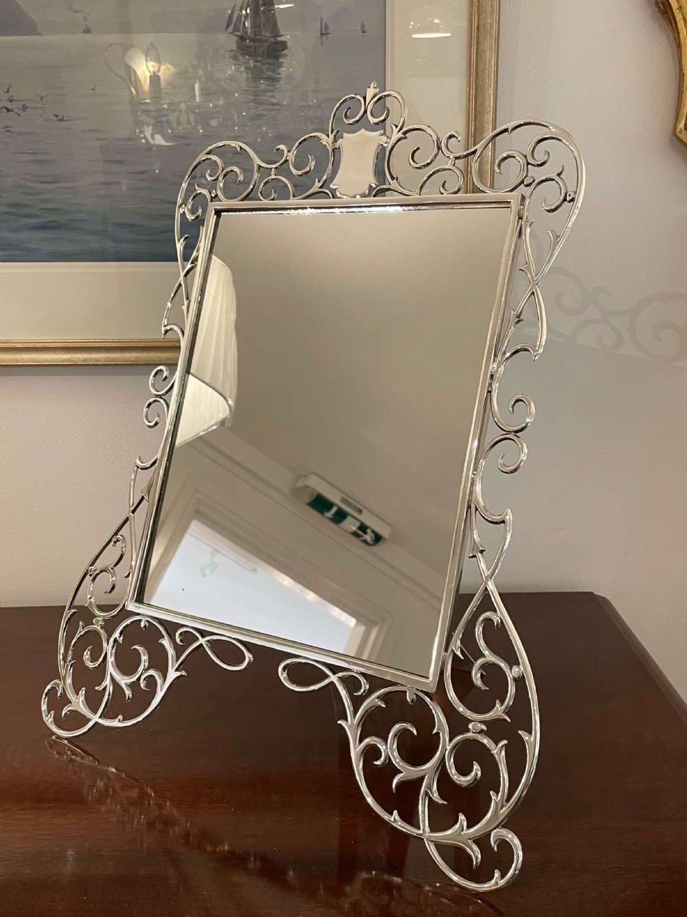 Very Large Edwardian Solid Silver Dressing Table Mirror View II