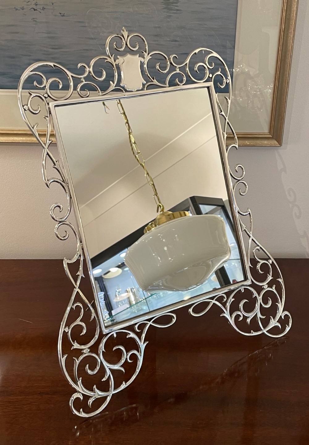 Very Large Edwardian Solid Silver Dressing Table Mirror View III
