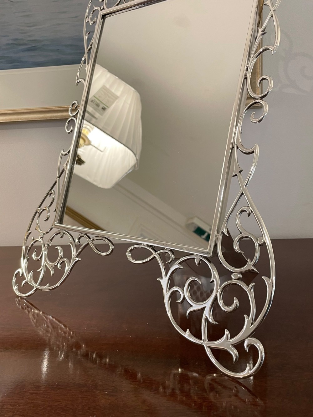Very Large Edwardian Solid Silver Dressing Table Mirror View IV