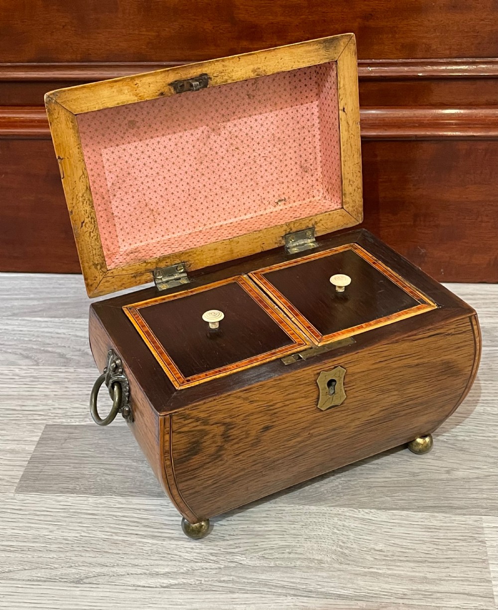 Regency Rosewood Bombe Shaped Tea Caddy View VI