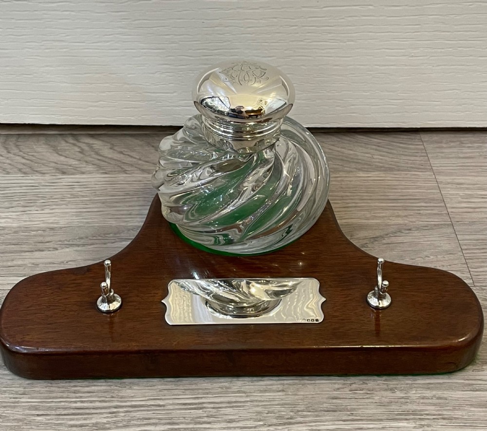 Large Victorian Silver Topped Inkwell & Stand, Hukin & Heath View II