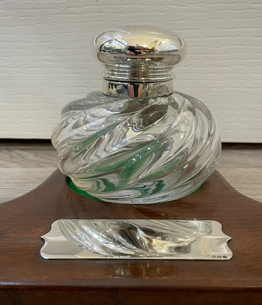Large Victorian Silver Topped Inkwell & Stand, Hukin & Heath View V