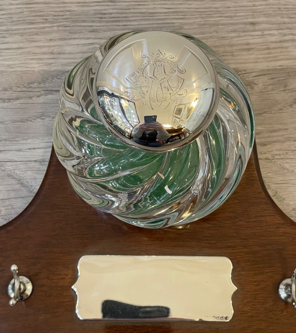 Large Victorian Silver Topped Inkwell & Stand, Hukin & Heath View VIII