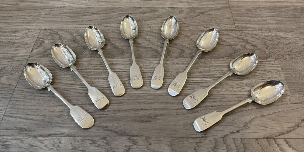 Set of Eight Victorian Silver Teaspoons, Exeter 1848