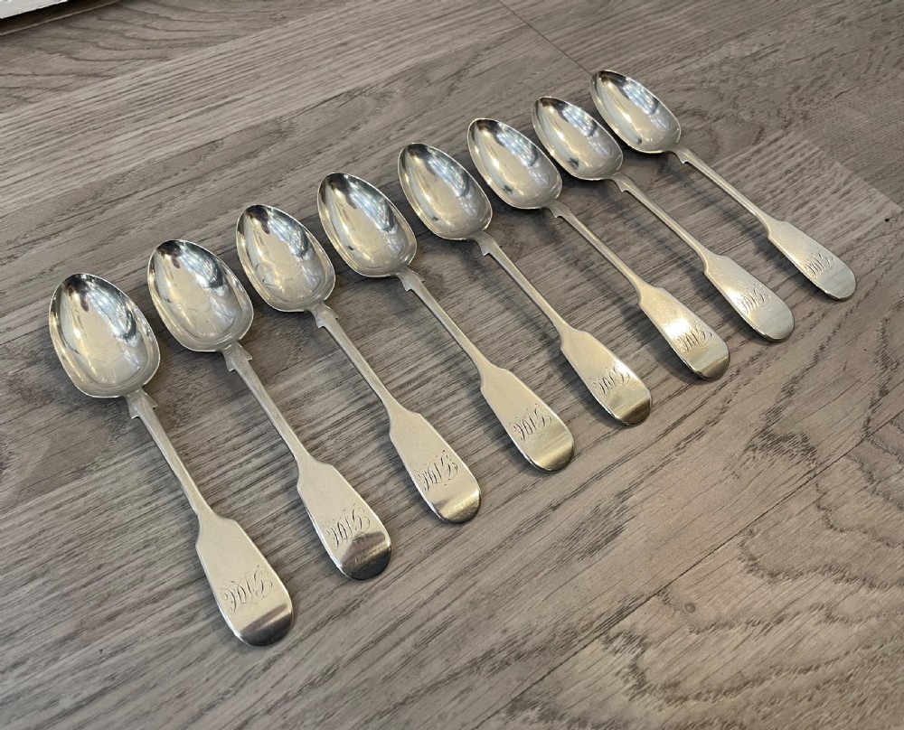 Set of Eight Victorian Silver Teaspoons, Exeter 1848 View II