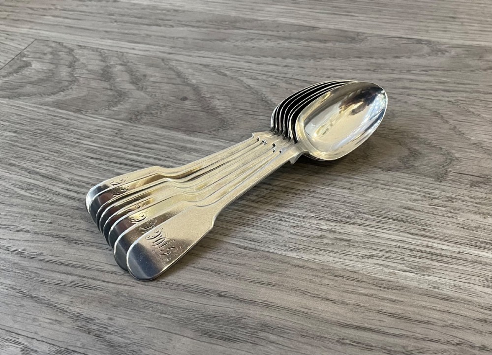 Set of Eight Victorian Silver Teaspoons, Exeter 1848 View IV