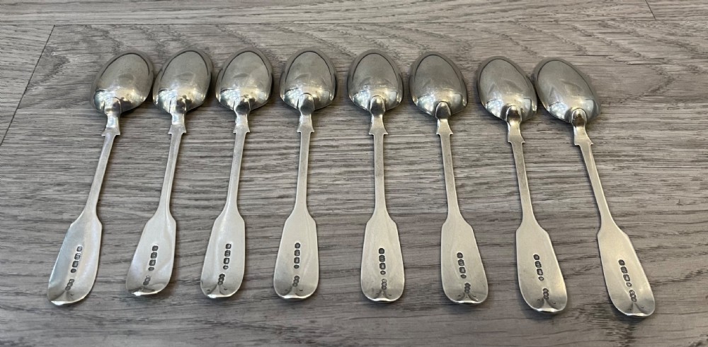 Set of Eight Victorian Silver Teaspoons, Exeter 1848 View VI