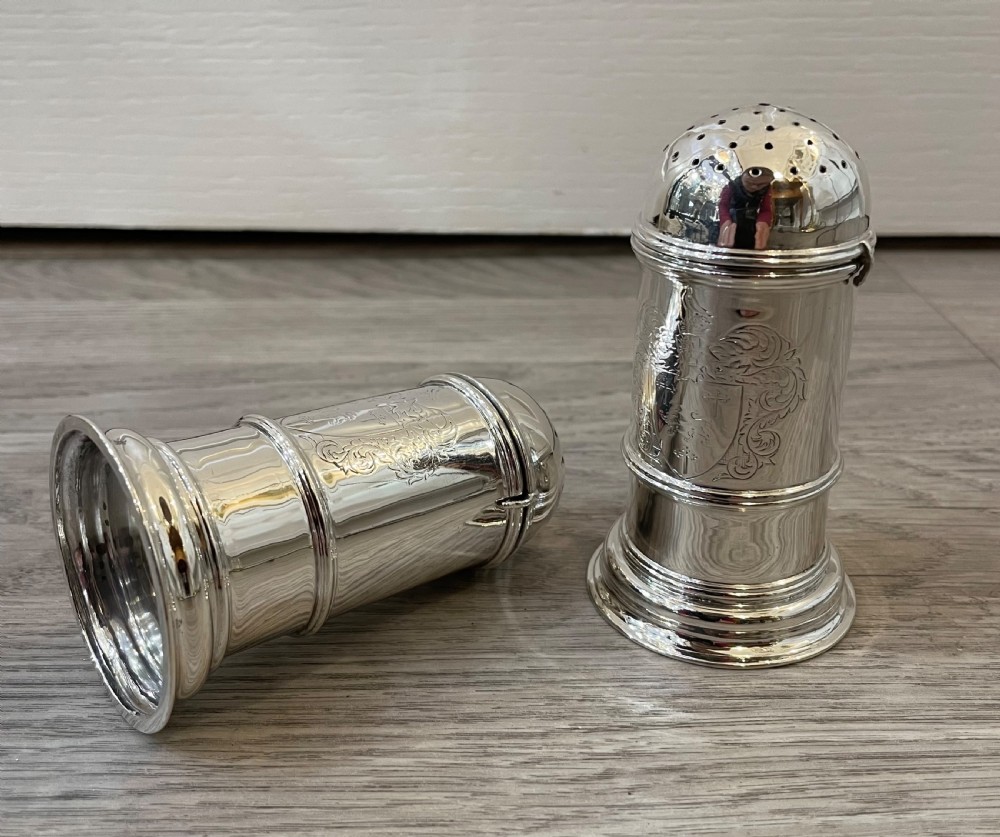 Good Pair of George V Solid Silver Peppers, Bayonet Top View III
