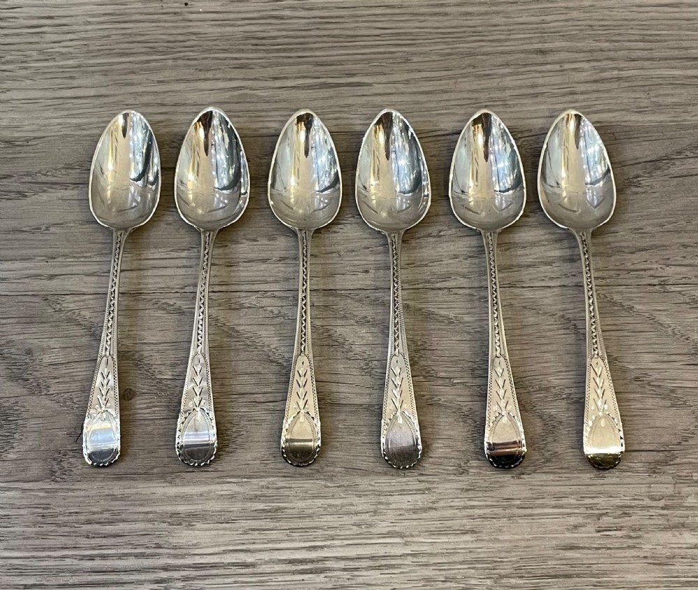 Set of Six George III Bright Cut Silver Teaspoons