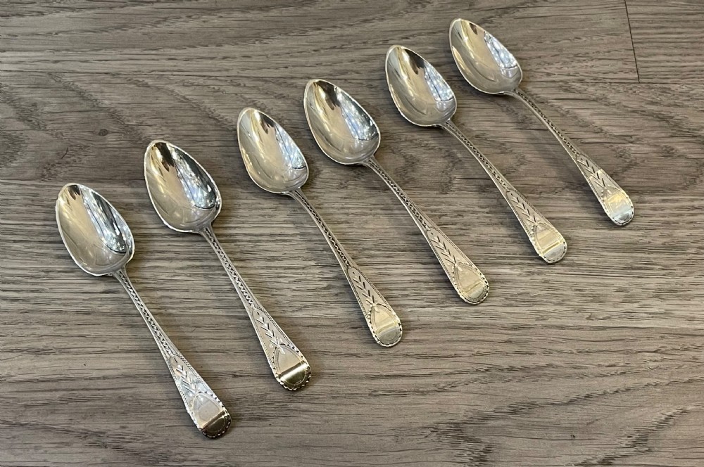 Set of Six George III Bright Cut Silver Teaspoons View II