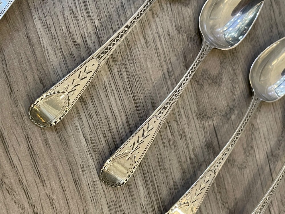 Set of Six George III Bright Cut Silver Teaspoons View V