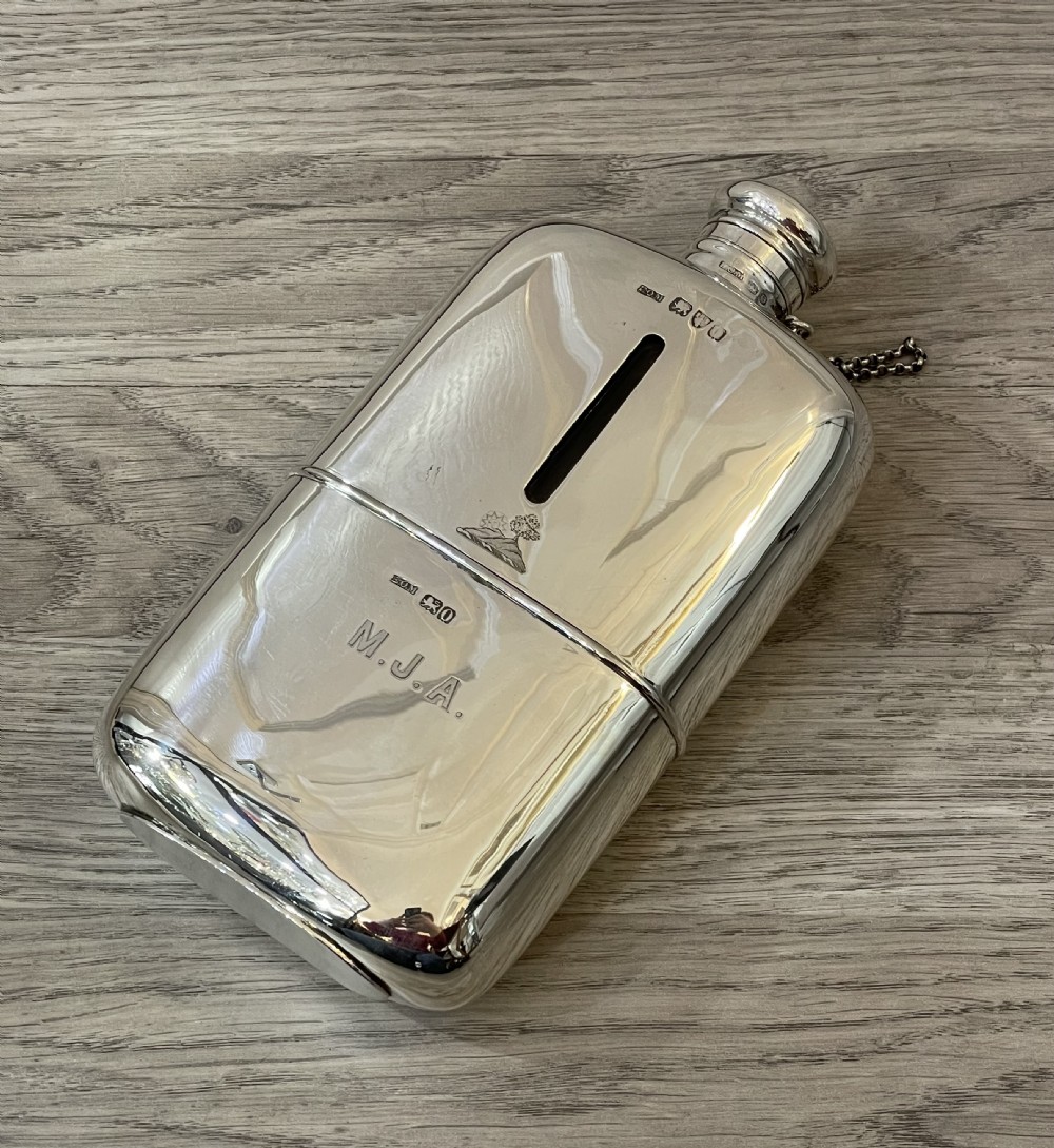 Very Large Victorian Solid Silver Hip Flask, Chester 1897 View III