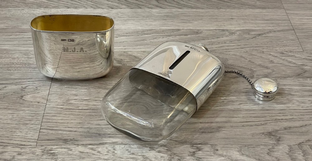 Very Large Victorian Solid Silver Hip Flask, Chester 1897 View V