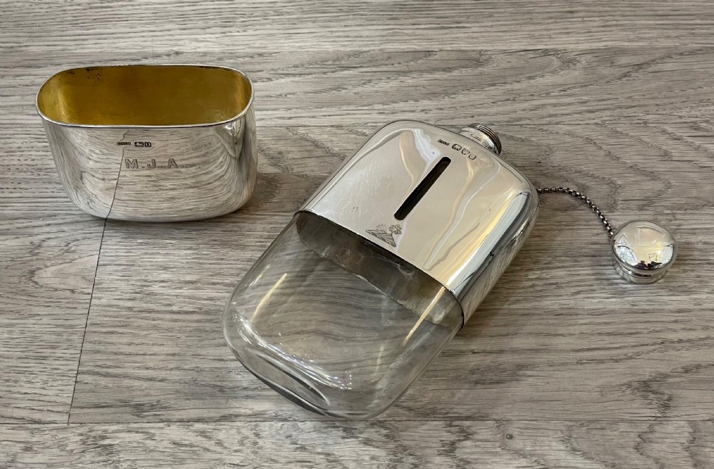 Very Large Victorian Solid Silver Hip Flask, Chester 1897 View VI