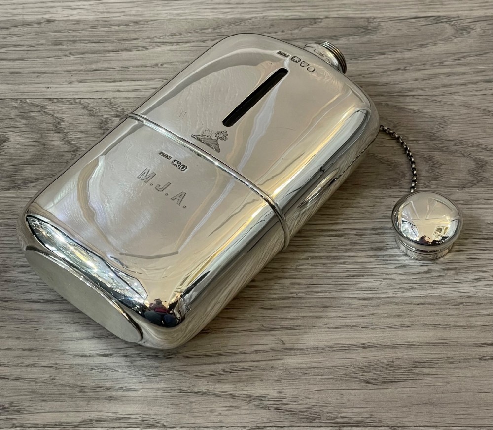 Very Large Victorian Solid Silver Hip Flask, Chester 1897 View VII