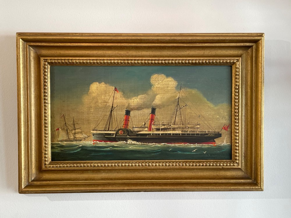Victorian Oil Painting of Isle of Man Steam Packet Ship Snaefell