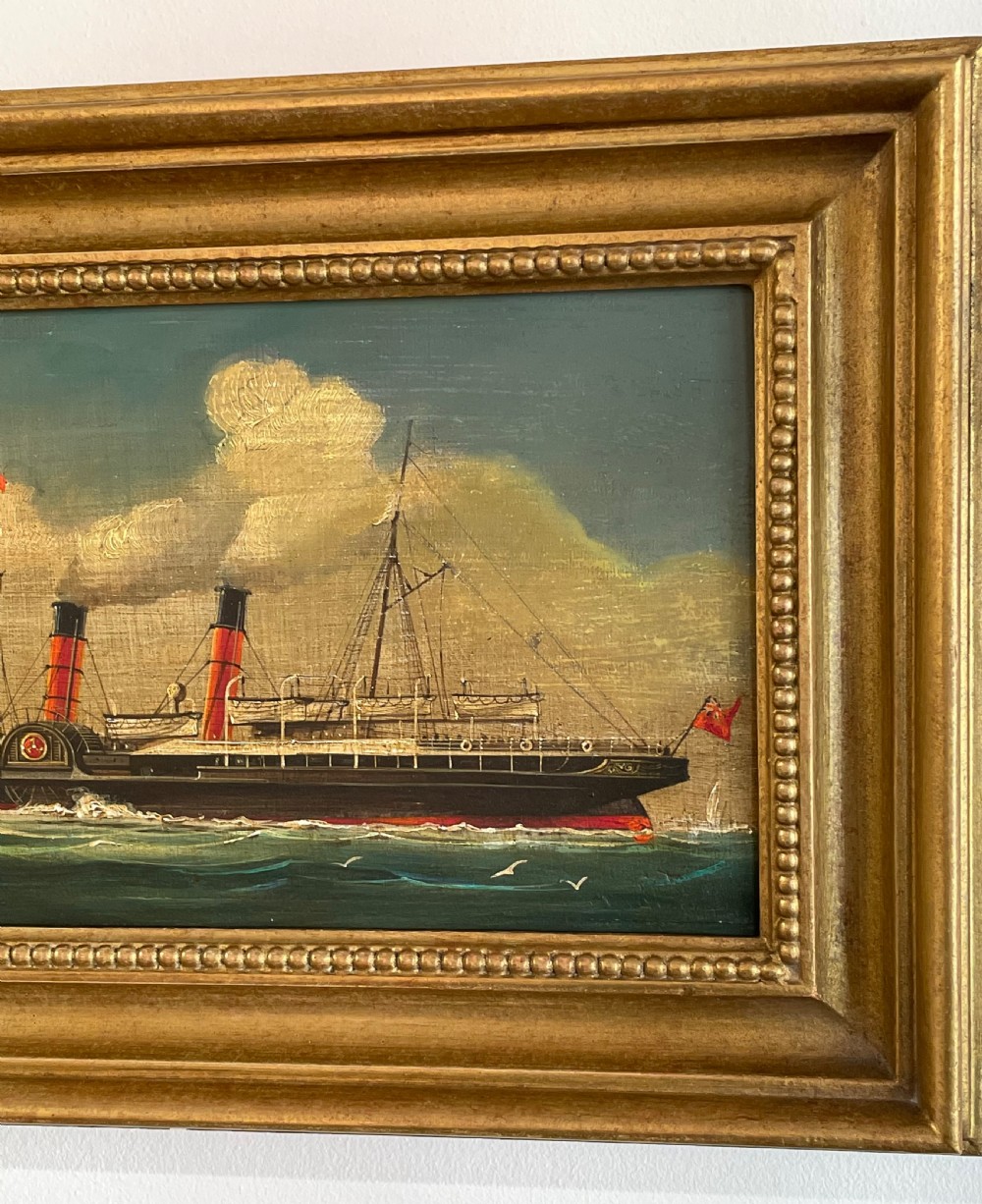 Victorian Oil Painting of Isle of Man Steam Packet Ship Snaefell View II