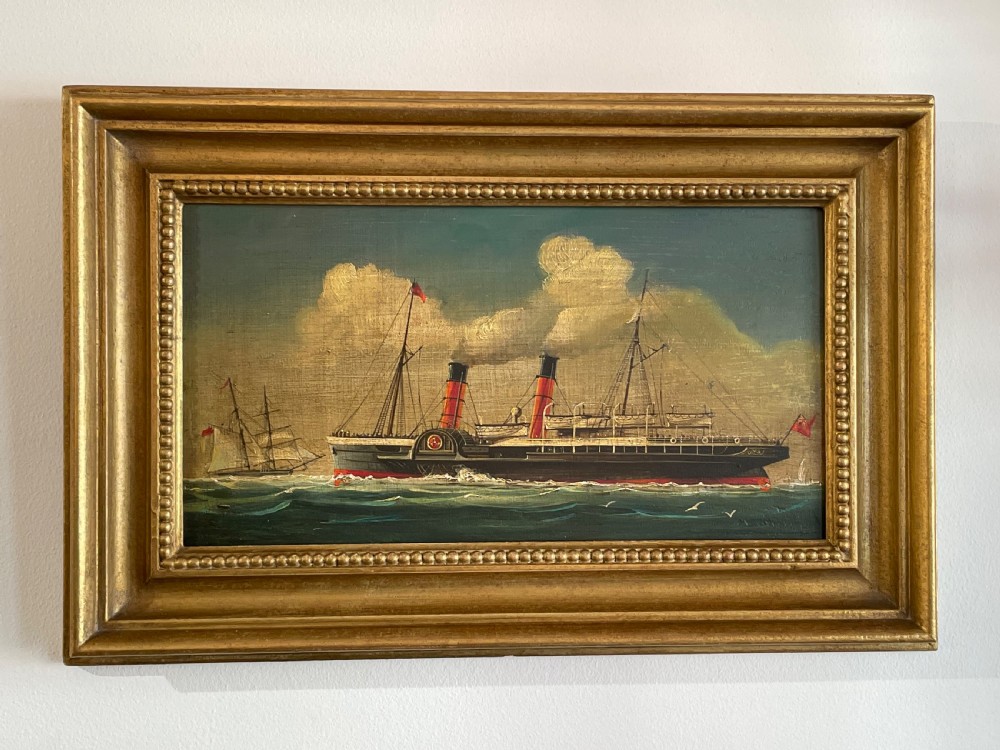 Victorian Oil Painting of Isle of Man Steam Packet Ship Snaefell View III
