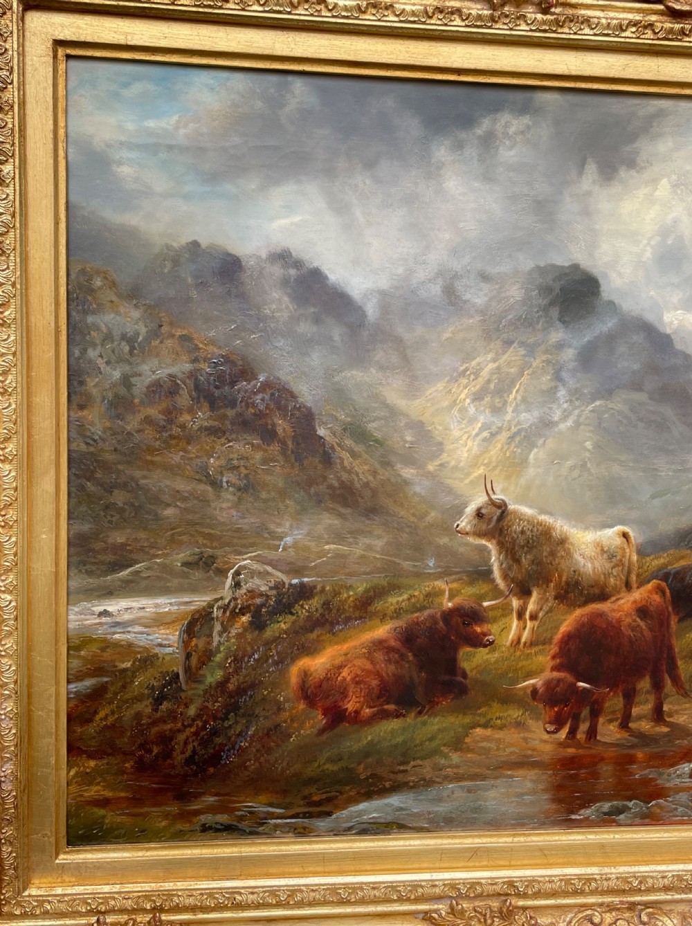 Superb Victorian Highland Cattle Oil Painting by Robert Watson (1855-1921) View IV