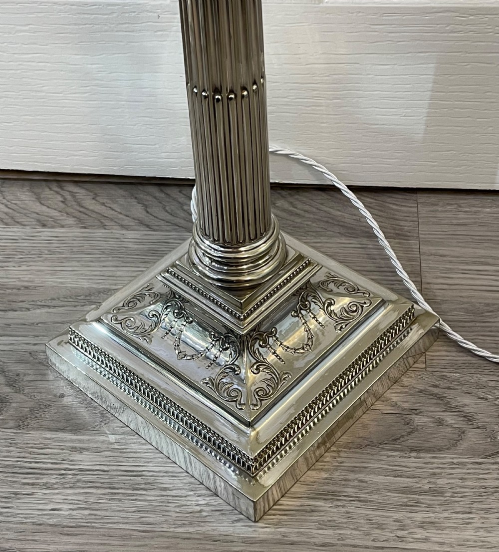 Large Victorian Silver Plated Corinthian Column Table Lamp View V