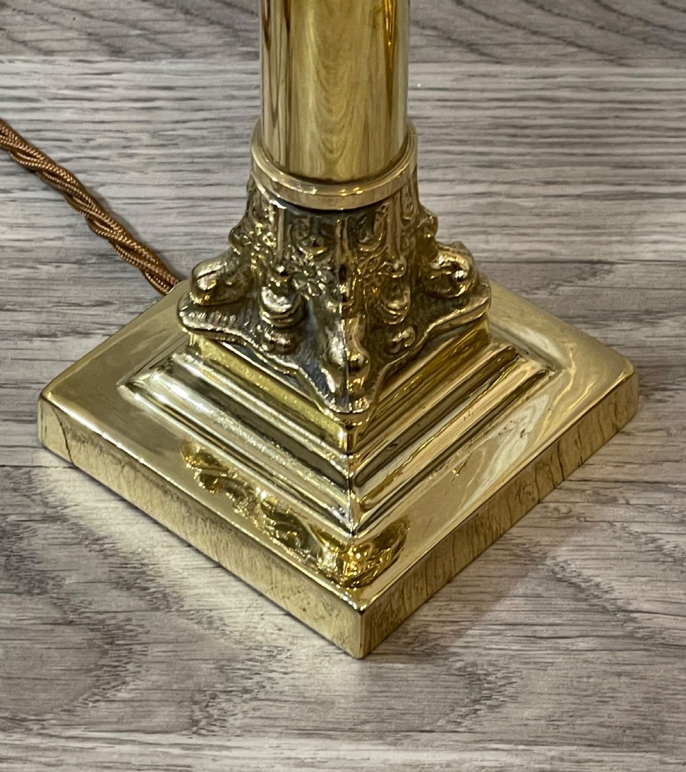 Pair Corinthian Column Brass Table Lamps View III