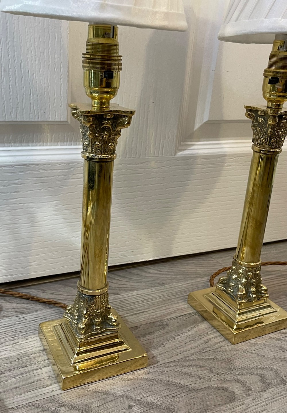 Pair Corinthian Column Brass Table Lamps View VI