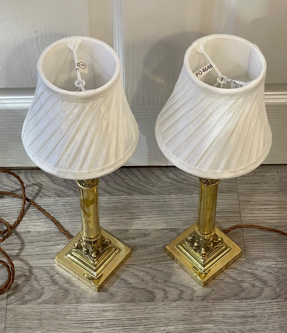Pair Corinthian Column Brass Table Lamps View VII