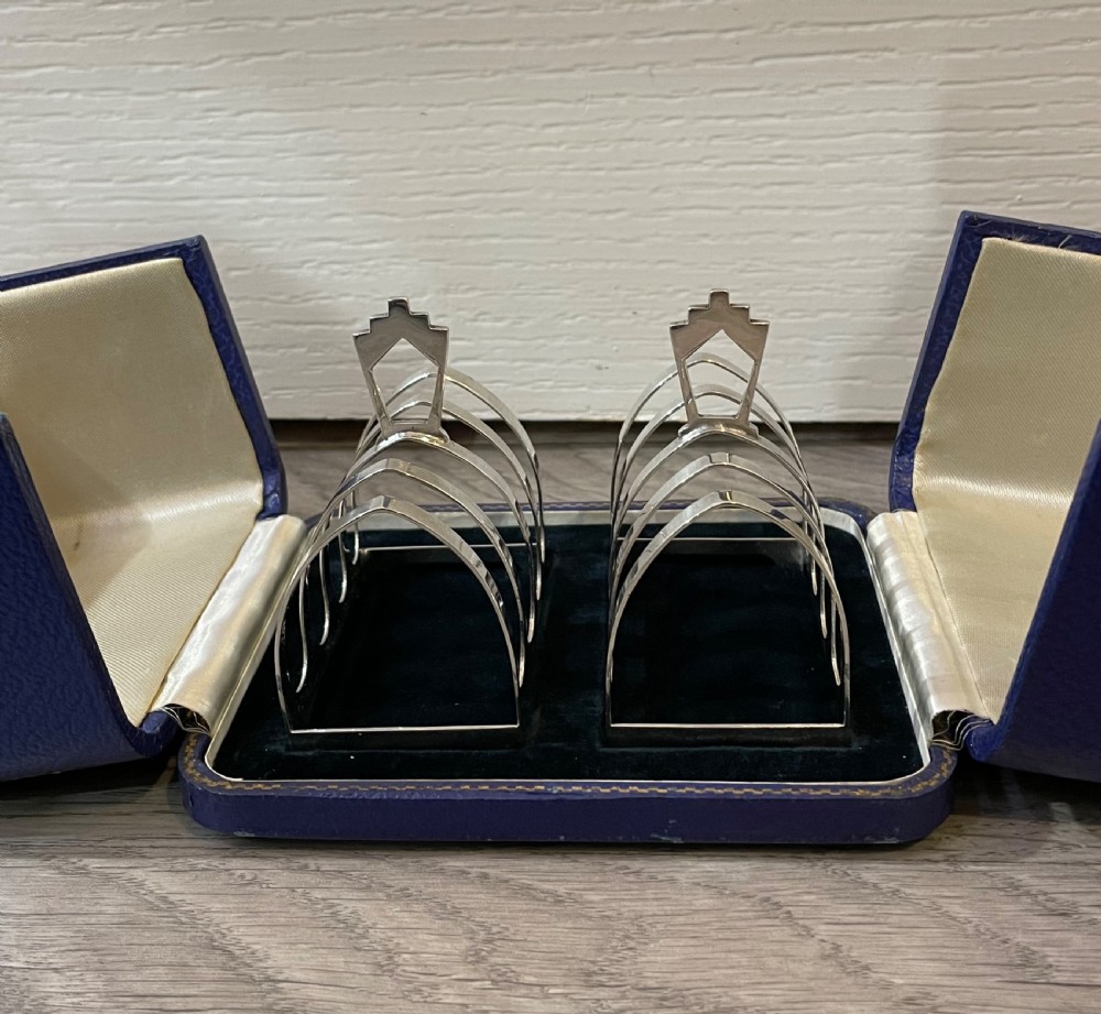 Pair of Art Deco Solid Silver Toast Racks, Cased View III
